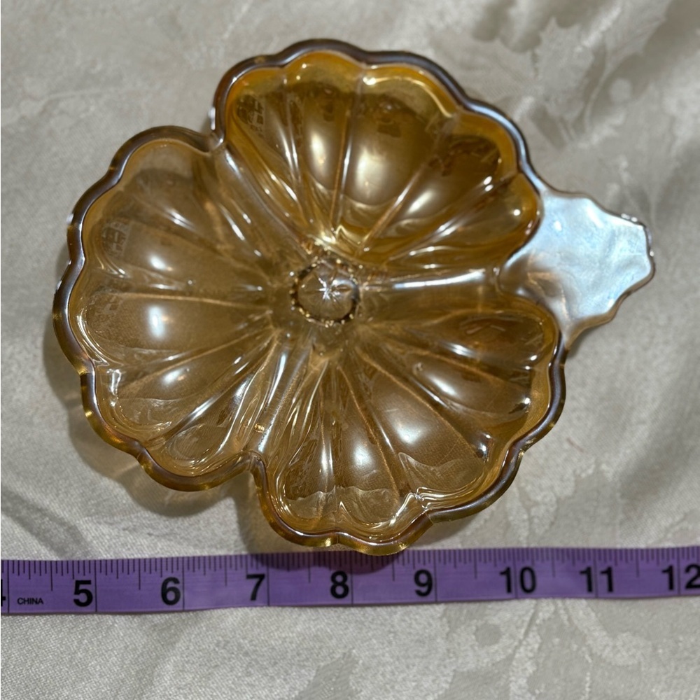 Vintage Marigold Carnival Glass Glass Flower Dish